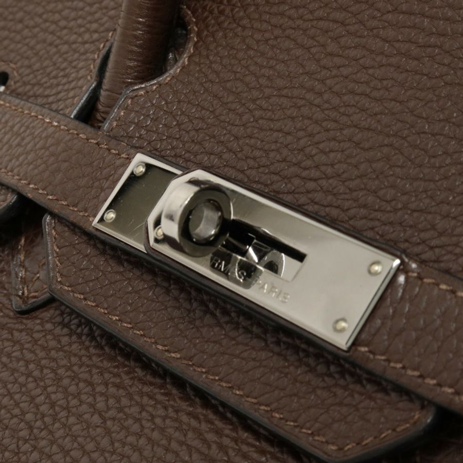HERMES Togo皮革Birkin 30手挽袋Chocolat/Rouge Venitien-9