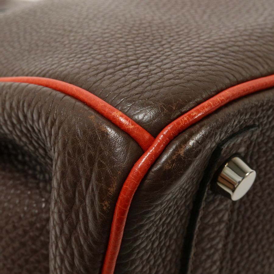 HERMES Togo皮革Birkin 30手挽袋Chocolat/Rouge Venitien-12