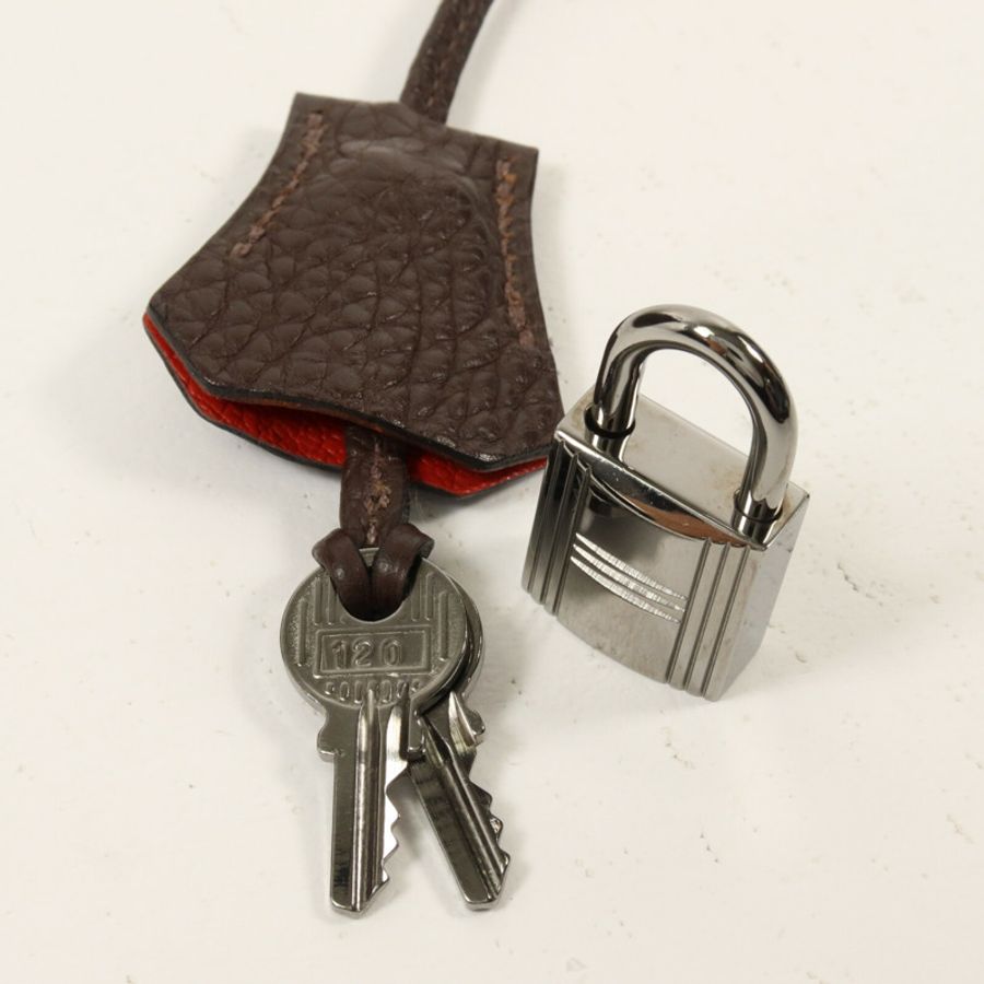 HERMES Togo皮革Birkin 30手挽袋Chocolat/Rouge Venitien-14