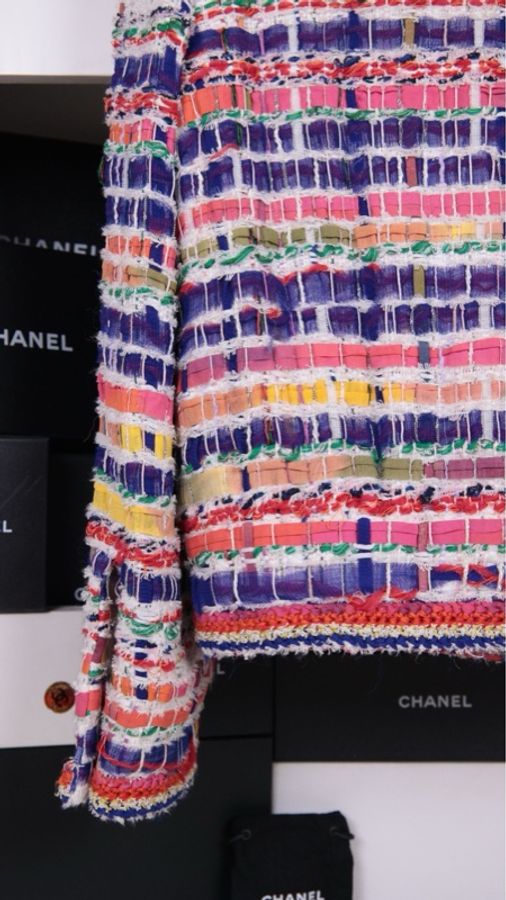 Chanel 15年女权系列秀款彩色马赛克编织圆领上衣外套-12