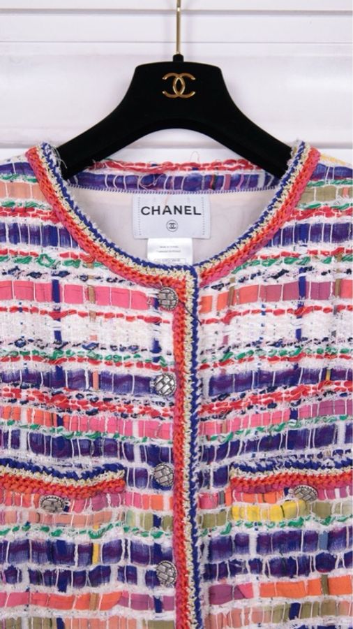 Chanel 15年女权系列秀款彩色马赛克编织圆领上衣外套-45