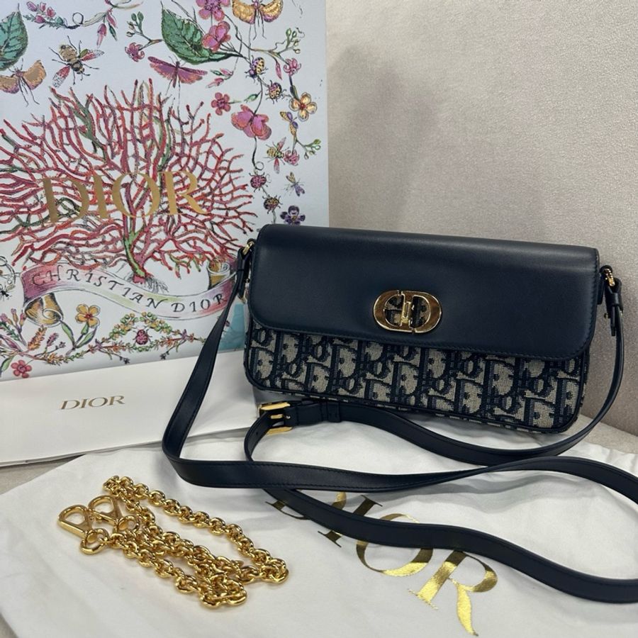 Dior 迪奧 藍色 蒙田 Montaigne AVE 鏈條包 老花拼皮-0
