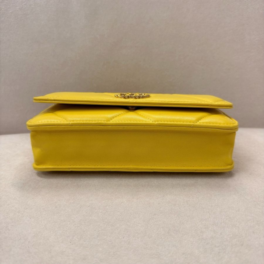 Chanel 香奈兒 19bagwoc 黃色金扣 羊皮 手提單肩斜挎包 芯片款-4