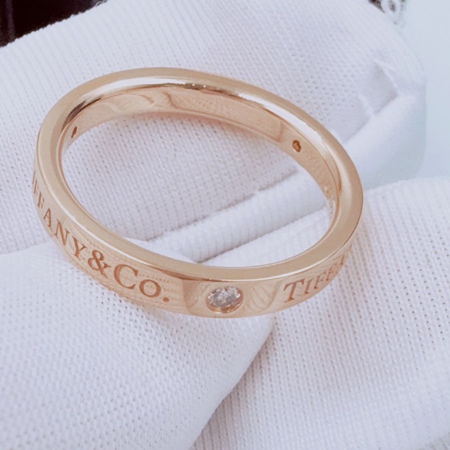Tiffany 蒂芙尼Tiffany&Co.系列 字母三鑽戒指 51號18K玫瑰金 尺寸 窄版3mm 附件無-8