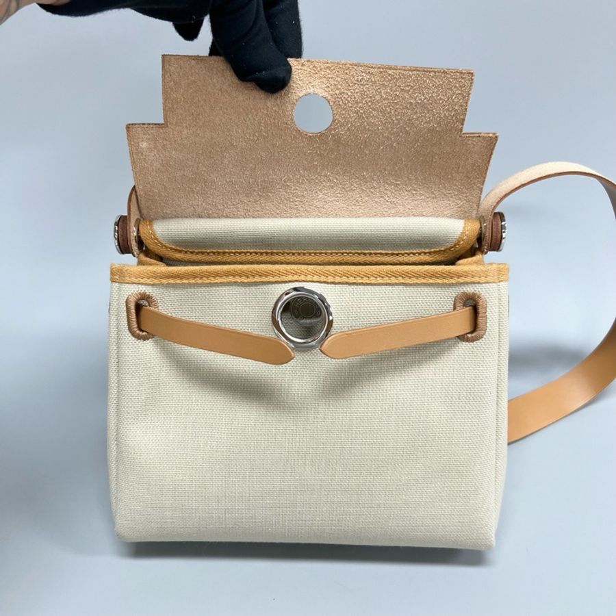 hermes愛馬仕 帆布拼皮Mini herbag 單肩斜挎包 K刻 尺寸:20*17*7cm 附件 塵袋-6