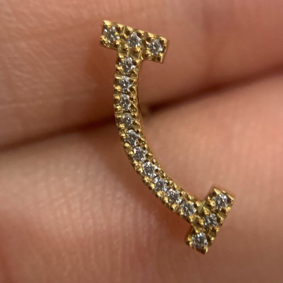 蒂芙尼/Tiffany Tiffany T 系列 黃金色 滿鑽微笑笑臉耳釘-3