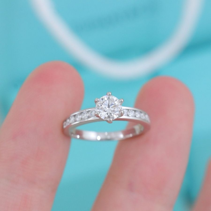 Tiffany帝芙尼 鑽戒,46.5碼 0.46克拉,F色,VS1淨度,配件紙袋盒子-1