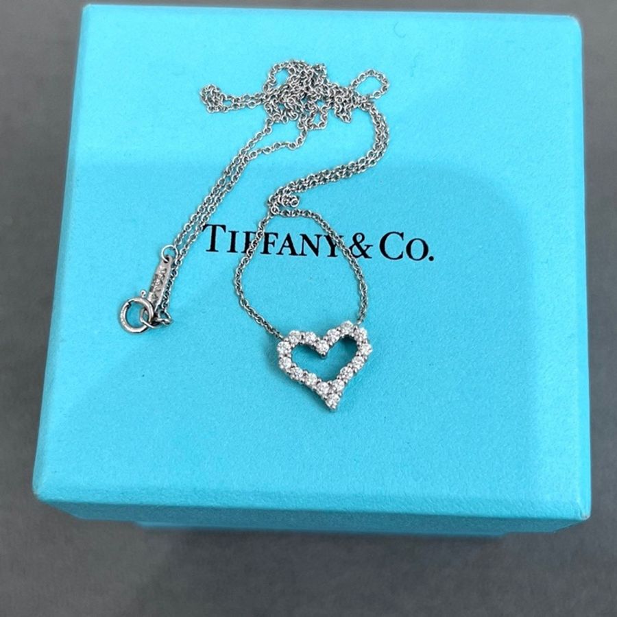 Tiffany蒂芙尼愛心滿鑽項鍊 18K白金 鑽石總重0.25ct-0