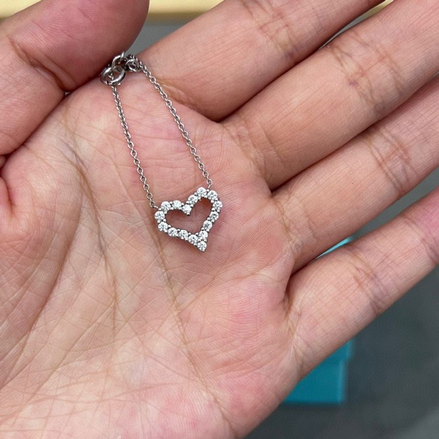 Tiffany蒂芙尼愛心滿鑽項鍊 18K白金 鑽石總重0.25ct-1