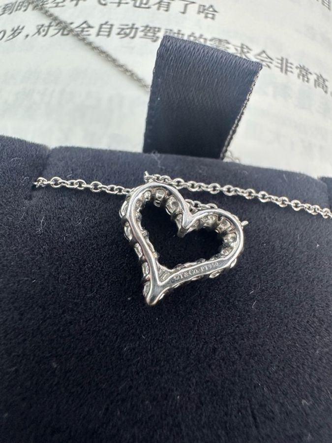 Tiffany蒂芙尼愛心滿鑽項鍊 18K白金 鑽石總重0.25ct-3