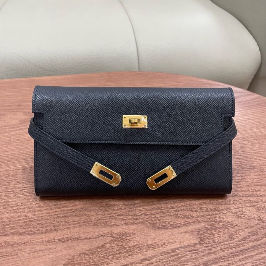Hermes kelly錢包 Kelly long黑色金扣 epsom皮 Y刻-6