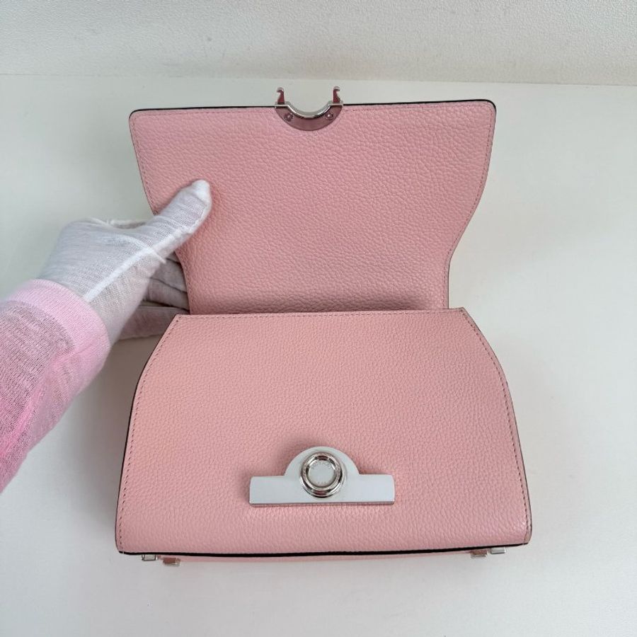 摩奈/MOYNAT Rejane PM Taurillon 小牛皮 手提包斜挎包單肩包 粉色 銀色五金 附件:肩帶 說明書 底長:20cm-7