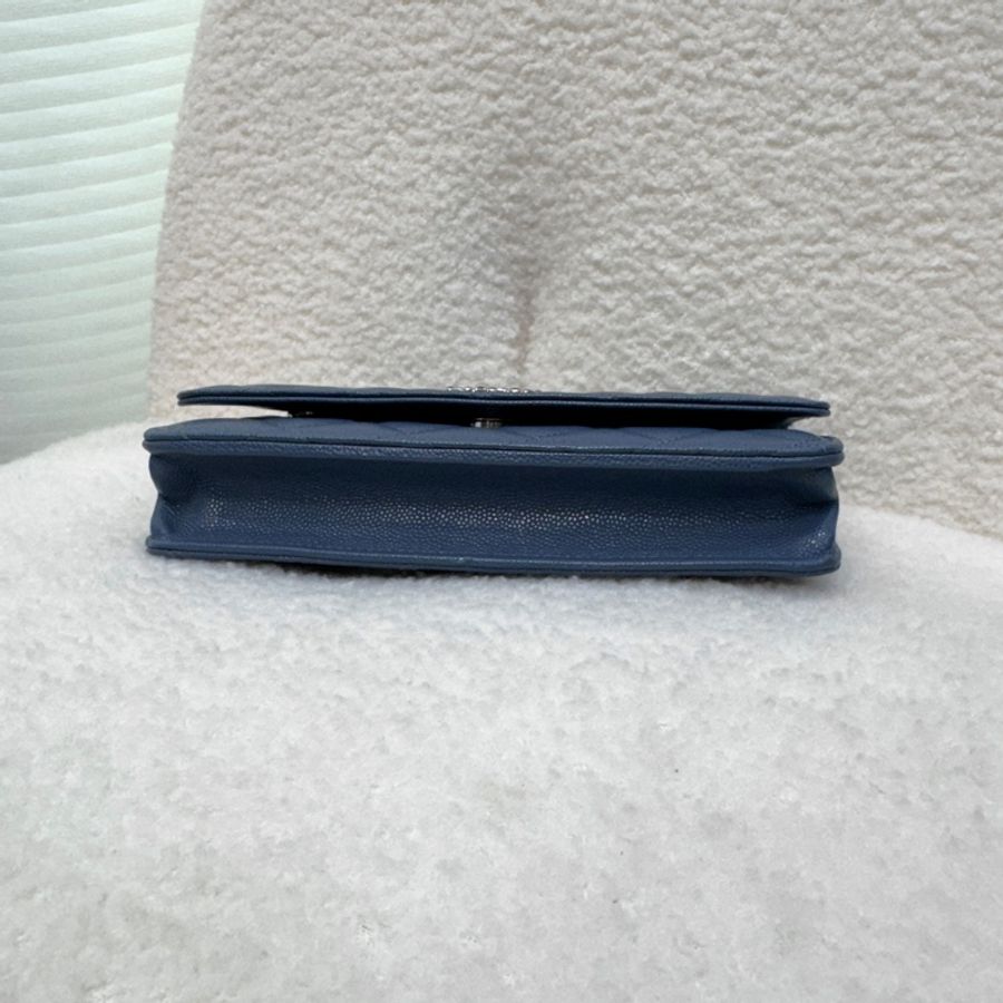 香奈兒CHANEL灰藍色23K菱格紋季節釦雙C鍊條包AP3600-4