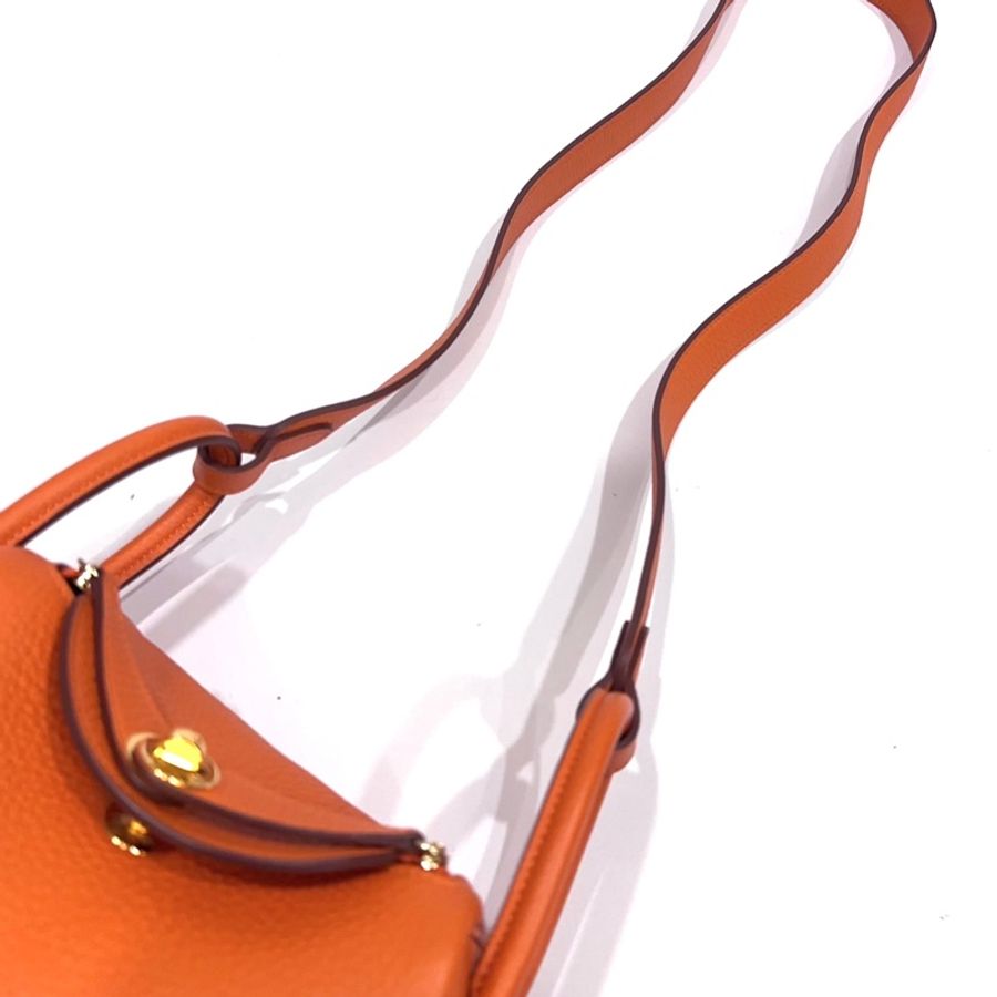 【震撼撿漏✨全網最低價】Hermes/愛馬仕 lindy mini 橙色金扣-6