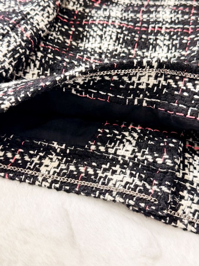 CHANEL Tweed黑白粉紅格紋短款外套 Size38-7