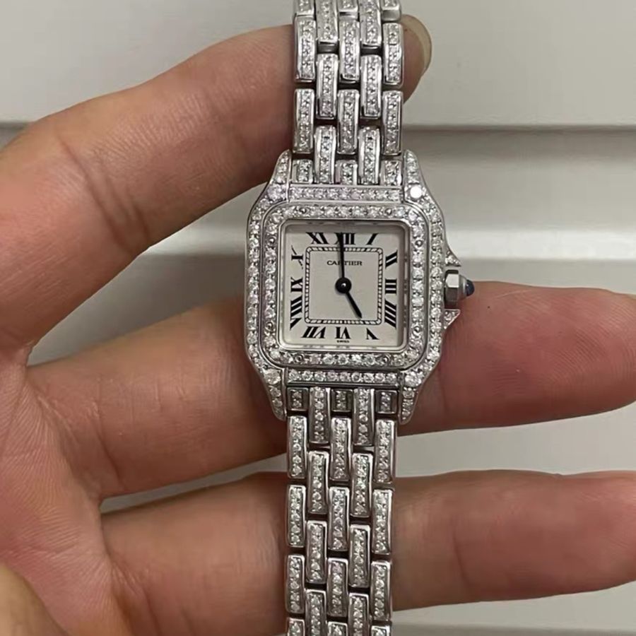 【萬元戴出上百萬效果👍🏻全網最低價💫】Cartier/卡地亞 獵豹係列女士鑽石腕錶 銀色-3