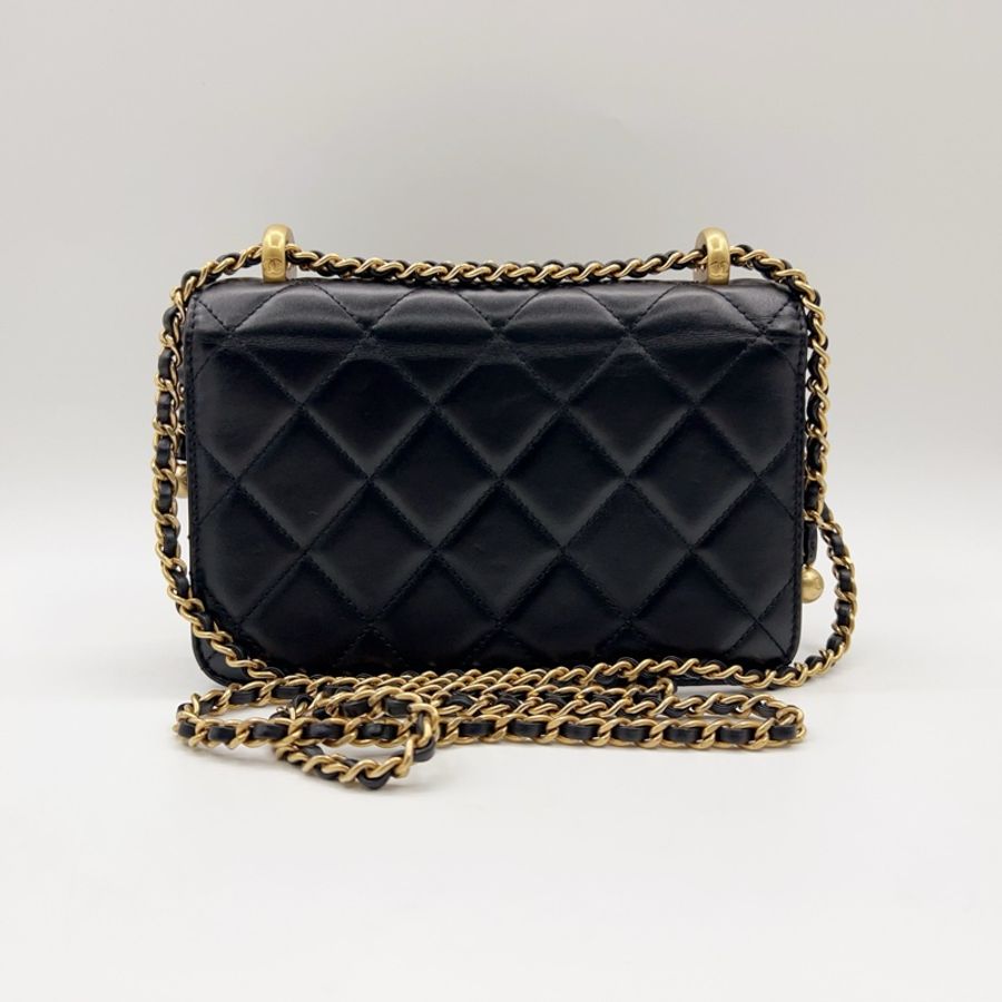 Chanel香奈兒黑金雙金珠19鏈條包 晶片款 99新-1