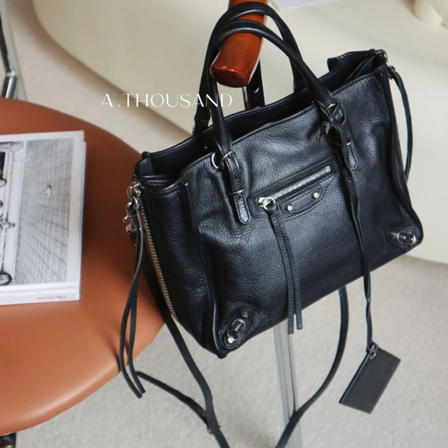 Balenciaga • 經典黑銀Papier迷你機車包-1