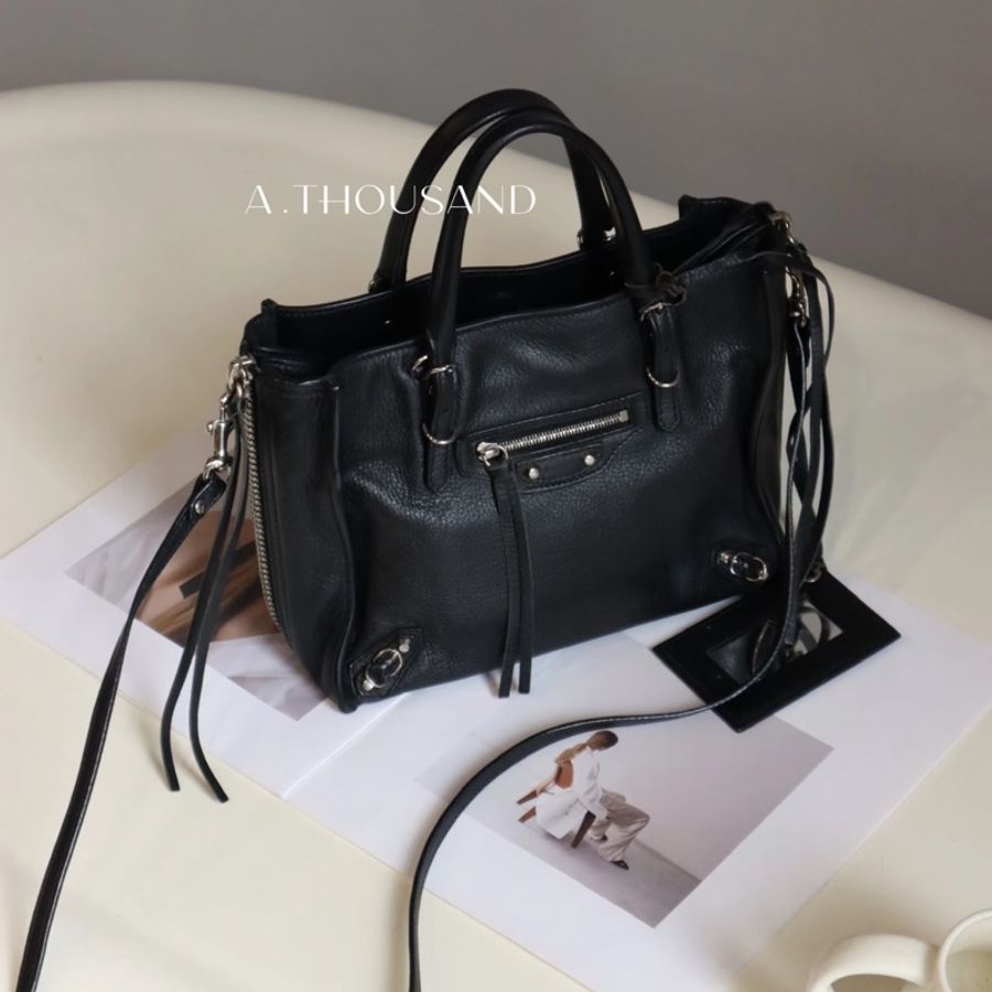 Balenciaga • 經典黑銀Papier迷你機車包-2