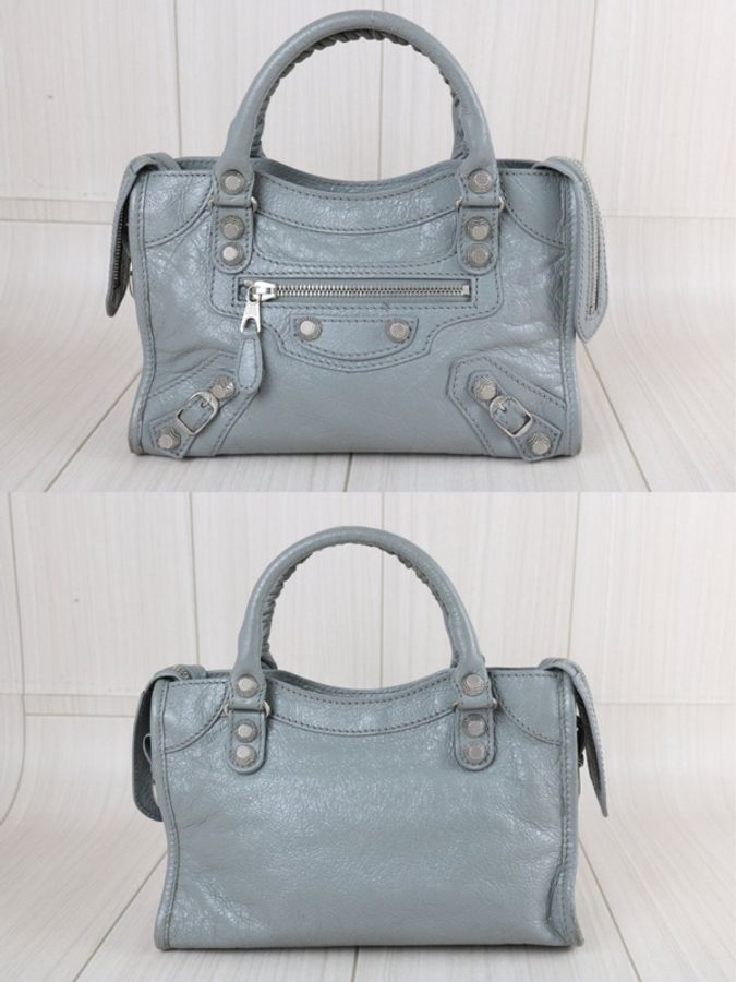 「JL精品代購」95新 Balenciaga巴黎世家霧霾灰銀扣油蠟牛皮gaint classic mini city機車包-2