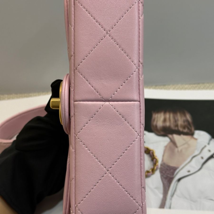 CHANEL/香奈兒25P粉色珍珠手柄口蓋包 很新-6