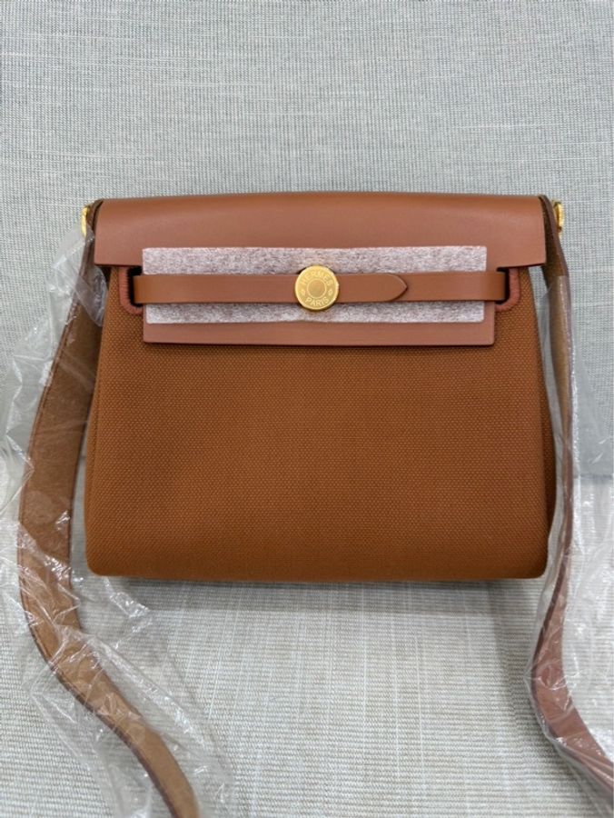 愛馬仕Hermes Mini herbag 自然沙色金釦G刻-7