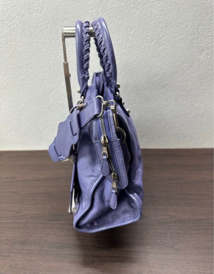 【冷艷淡紫💜全網稀有顏色✨】BALENCIAGA 紫色機車包中號單肩斜挎包 底長38-5