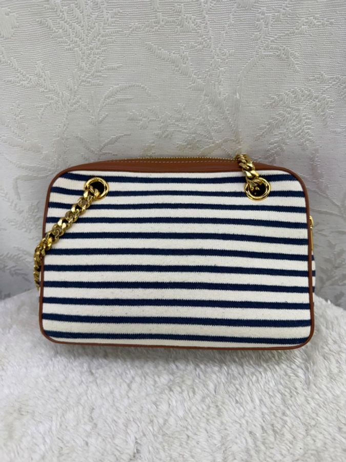 Celine Triomphe chain women’s shoulder bag in white fabric-3