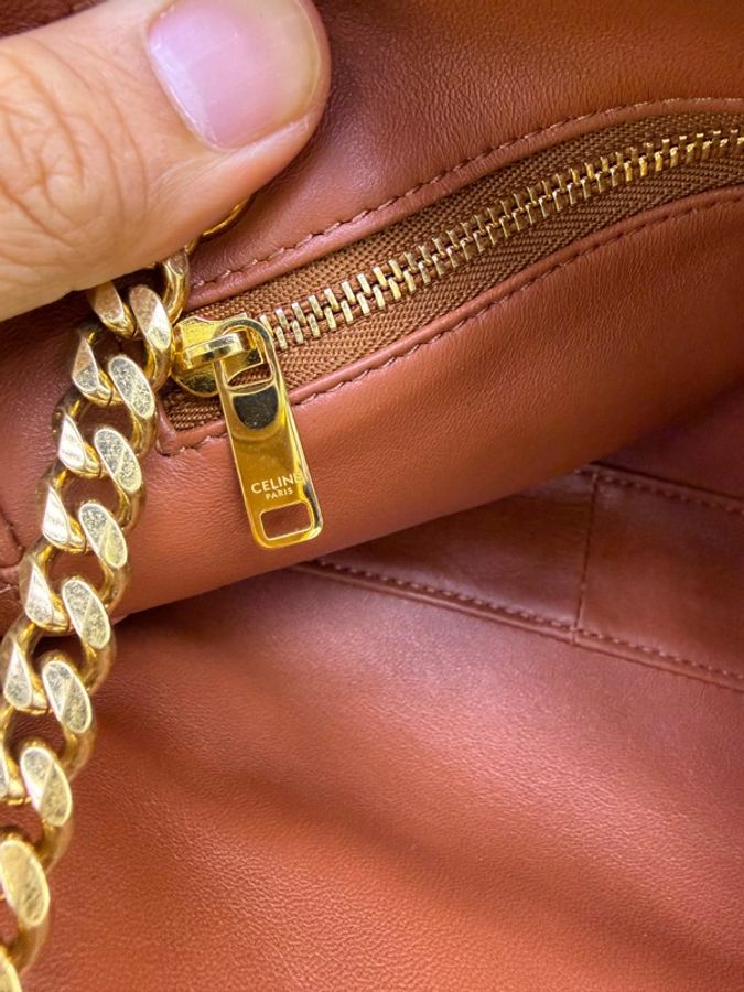 Celine Triomphe chain women’s shoulder bag in white fabric-6