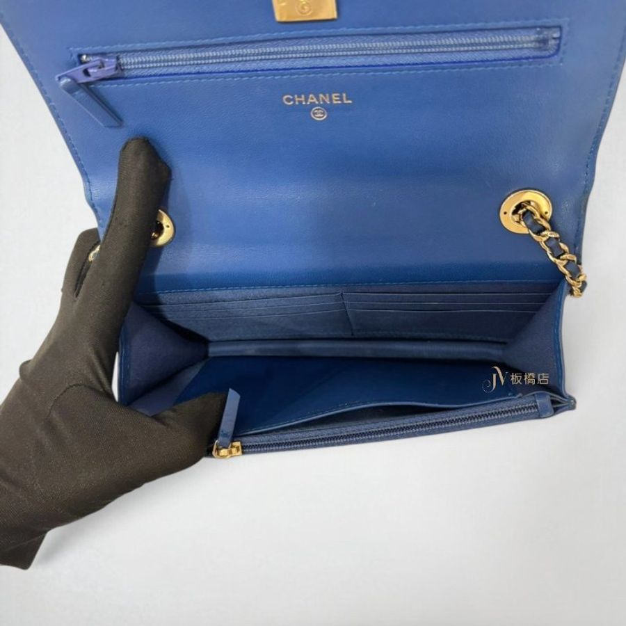 JS1498-CHANEL包包 寶藍色山形紋羊皮淡金釦Trendy cc woc A80982-5