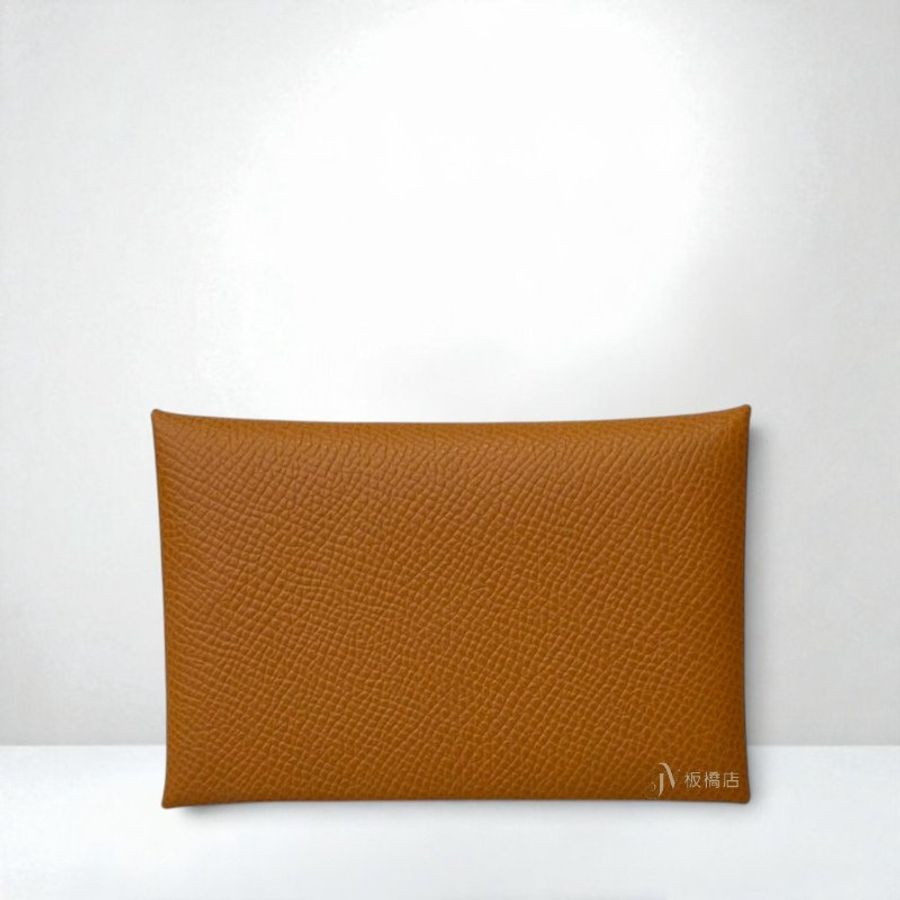 JS1502-Hermes Calvi 37金棕色銀釦對開卡包名片夾-1