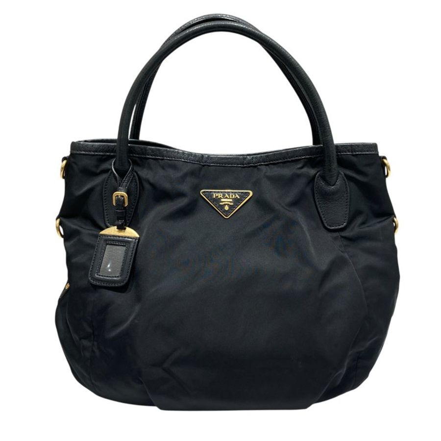 PRADA 普拉達 TESSUTO SAFFIANO 2-WAY TOTE BAG 手提肩背兩用包 尼龍 黑色 金釦-1