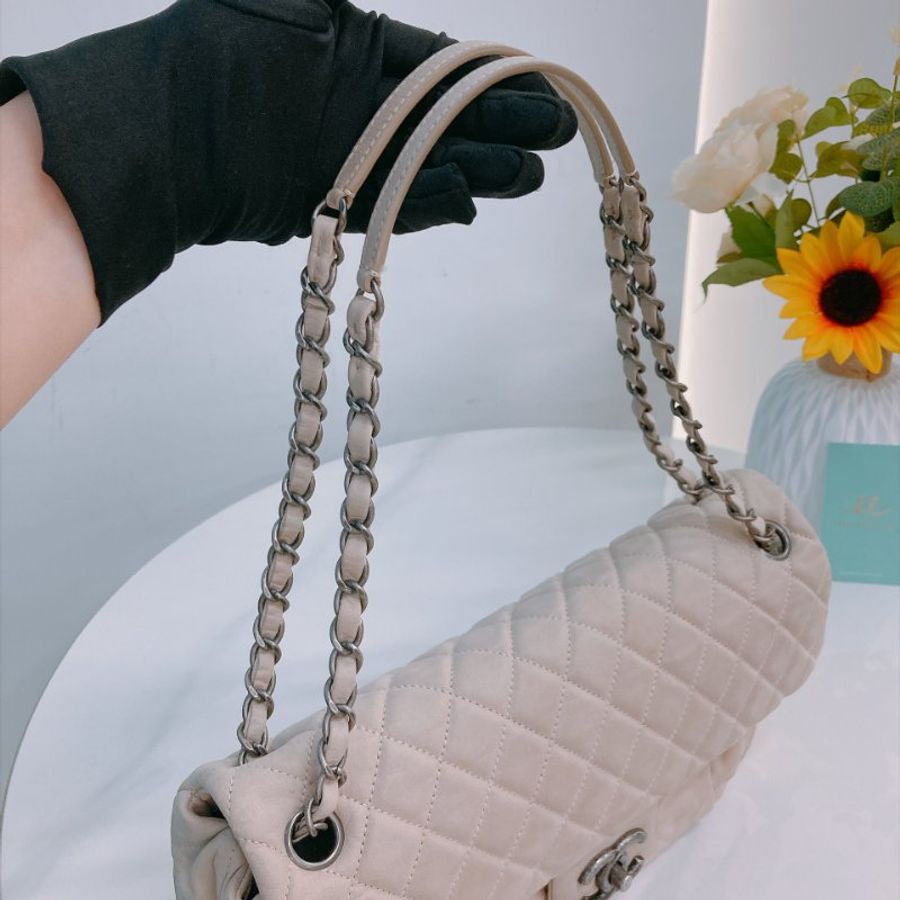 MS0814	Chanel 香奈兒大號單肩鍊帶包包 Chic Flap Bag 28cm Calfskin Beige x PHW-12
