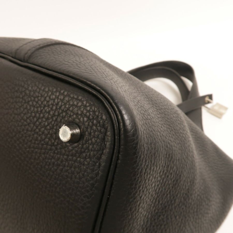 HERMES Clemence皮革Picotin MM扣手挽袋Noir-10