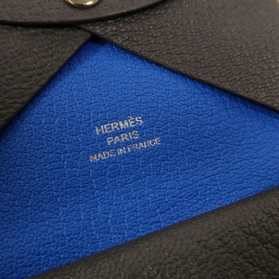 HERMES Chevre皮革Calvi Duo卡片套Graphite/Bleu Hydra-7