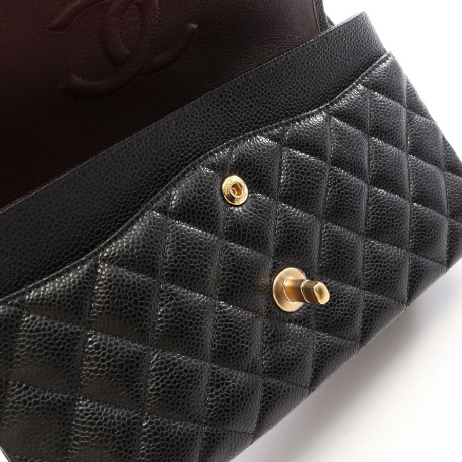 香奈兒 (CHANEL) Matelasse W 翻蓋鏈條單背包 A01113 黑色皮革 二手 金色五金-9