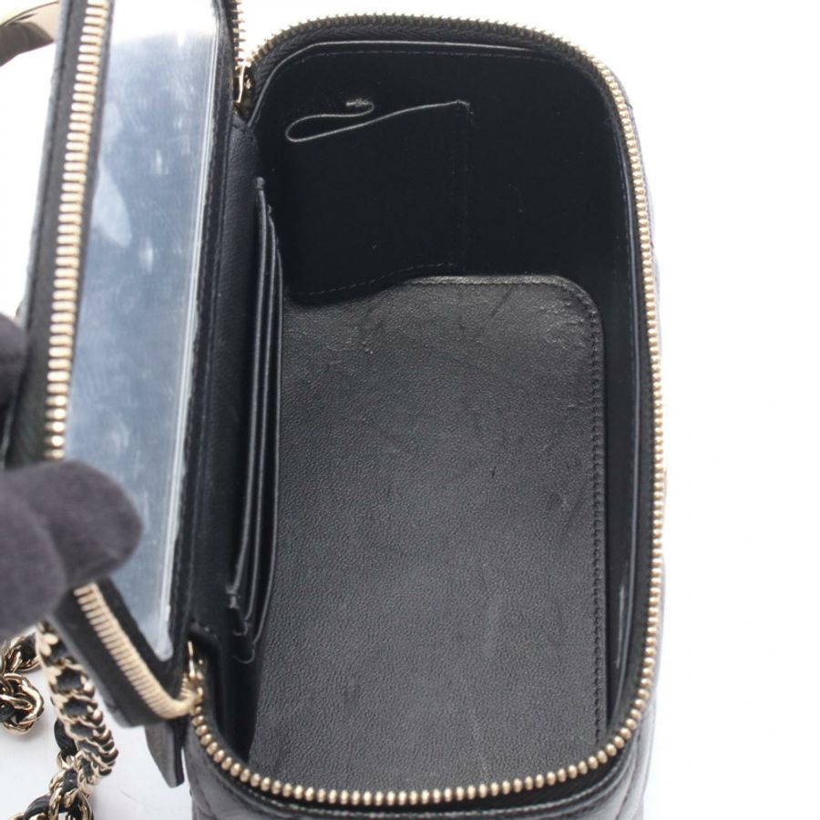 香奈兒 (CHANEL) 絎縫化妝包,頂部手柄鏈條斜挎單肩包,黑色皮革,金色五金-2