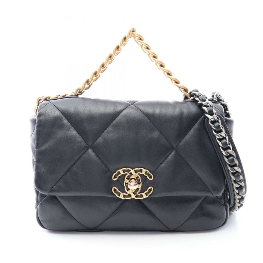 香奈兒 (CHANEL) 19 dix-neuf Matelasse 鏈條肩背包 AS1160 羊皮黑色二手女士-0