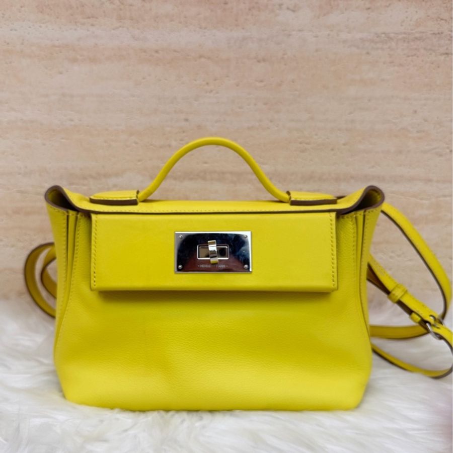 愛馬仕/Hermes 2424mini 檸檬黃銀扣 U刻 ev皮 全原成色-0