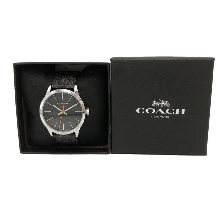 [全新] COACH 經典C LOGO中性男款石英手錶禮盒(黑灰)-0