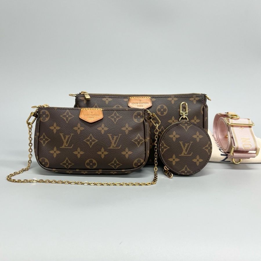 Louis Vuitton 路易威登 芯片款粉肩帶五合一 手提單肩腋下斜挎包 尺寸24*12cm 有塵袋-0