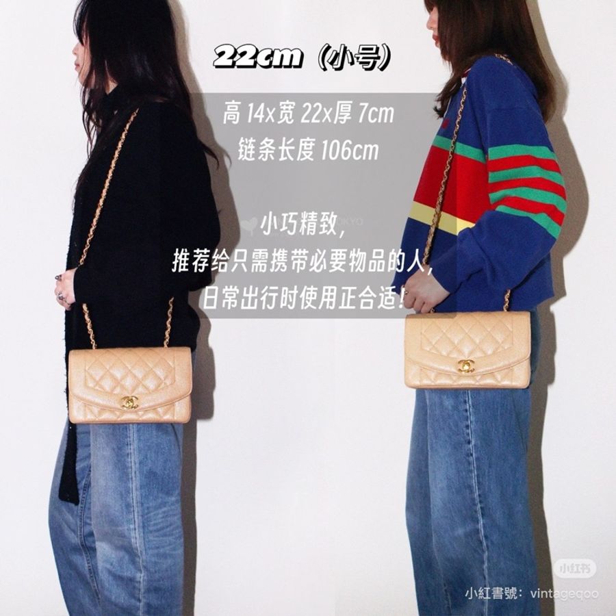 CHANEL VINTAGE 經典 diana 黛安娜 米色 奶茶色 羊皮金釦 戴妃包 黛妃包 斜背包 肩背包 手提包-1