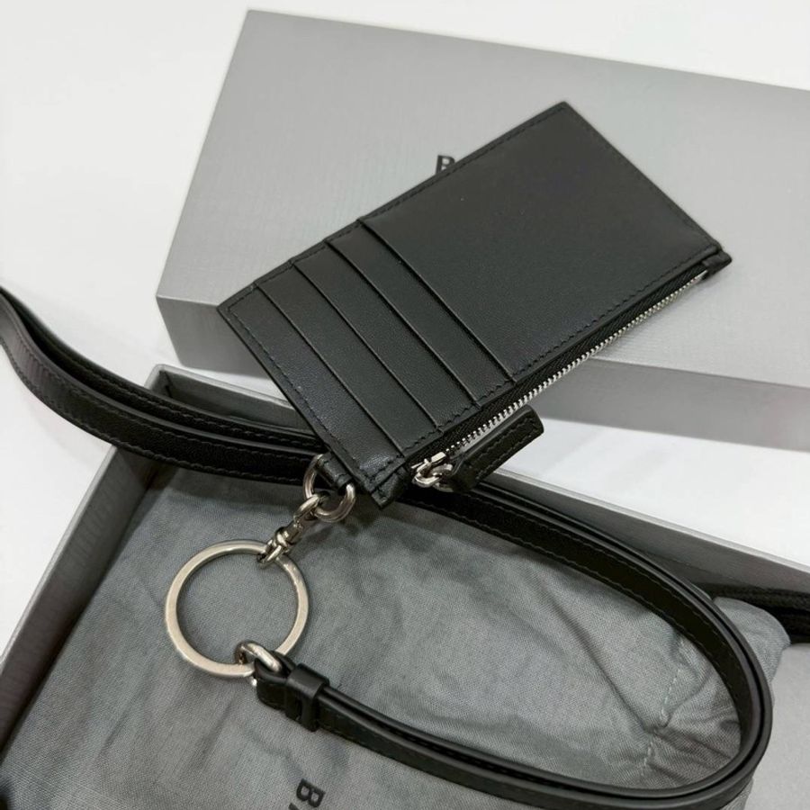 BALENCIAGA 巴黎世家 黑色 掛脖 吊繩 證件夾 證件包 卡包 卡夾 零錢包 皮夾 錢夾-1