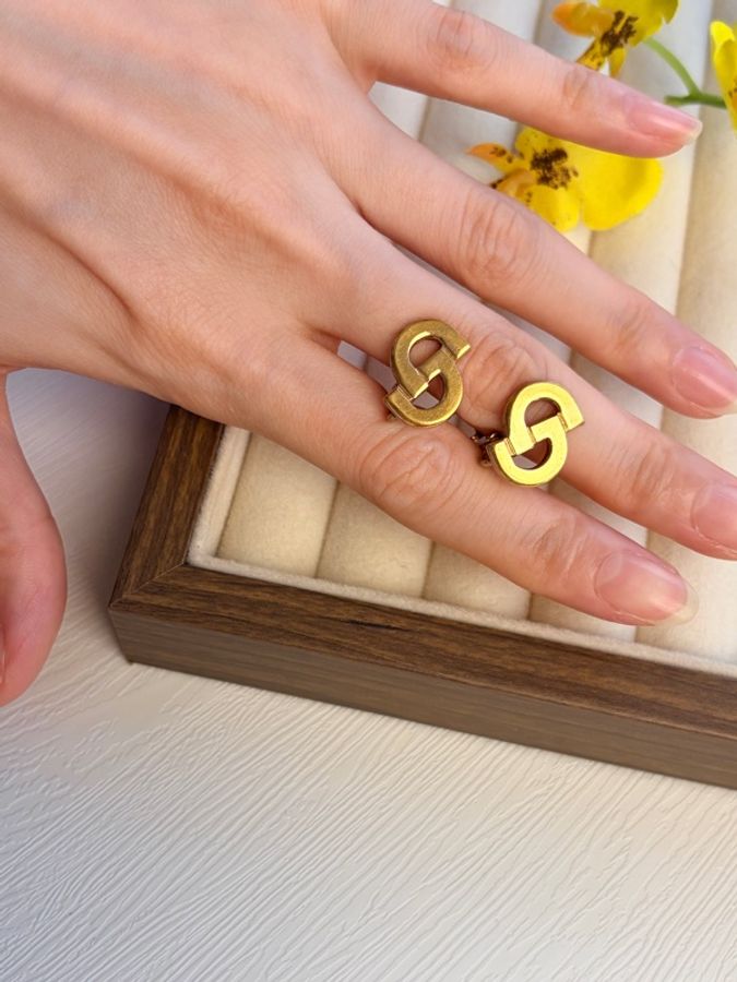 Christian Dior 復古經典 CD Logo 金色耳夾 鍍金 耳環 迪奧-9