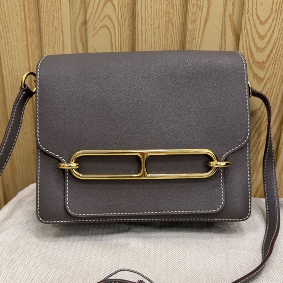 Hermes 愛馬仕 錫器灰 金扣 roulis 豬鼻子23 Evercolor皮 X刻-7
