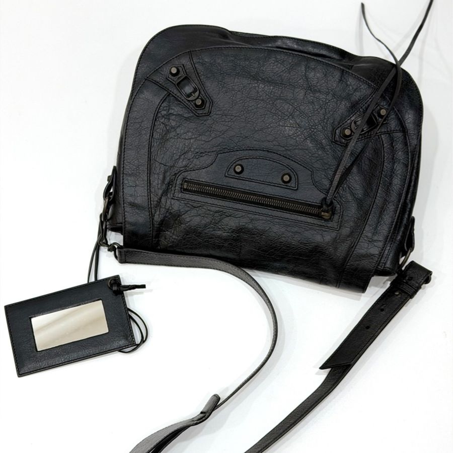 《仙闆名牌精品》Balenciaga 巴黎世家 NeoFolk 黑色 機車包 郵差包 斜背包 肩背包 側背包 手提包-7