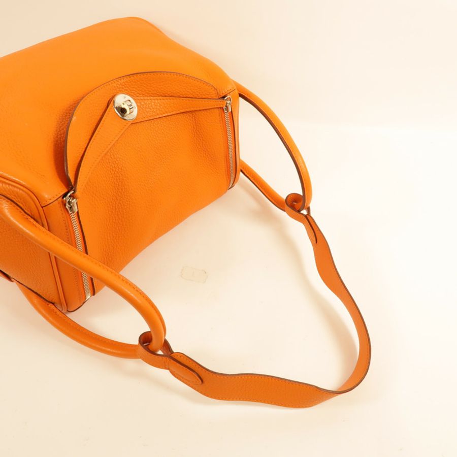 HERMES Clemence皮革Lindy 30手挽肩背兩用袋Orange-5