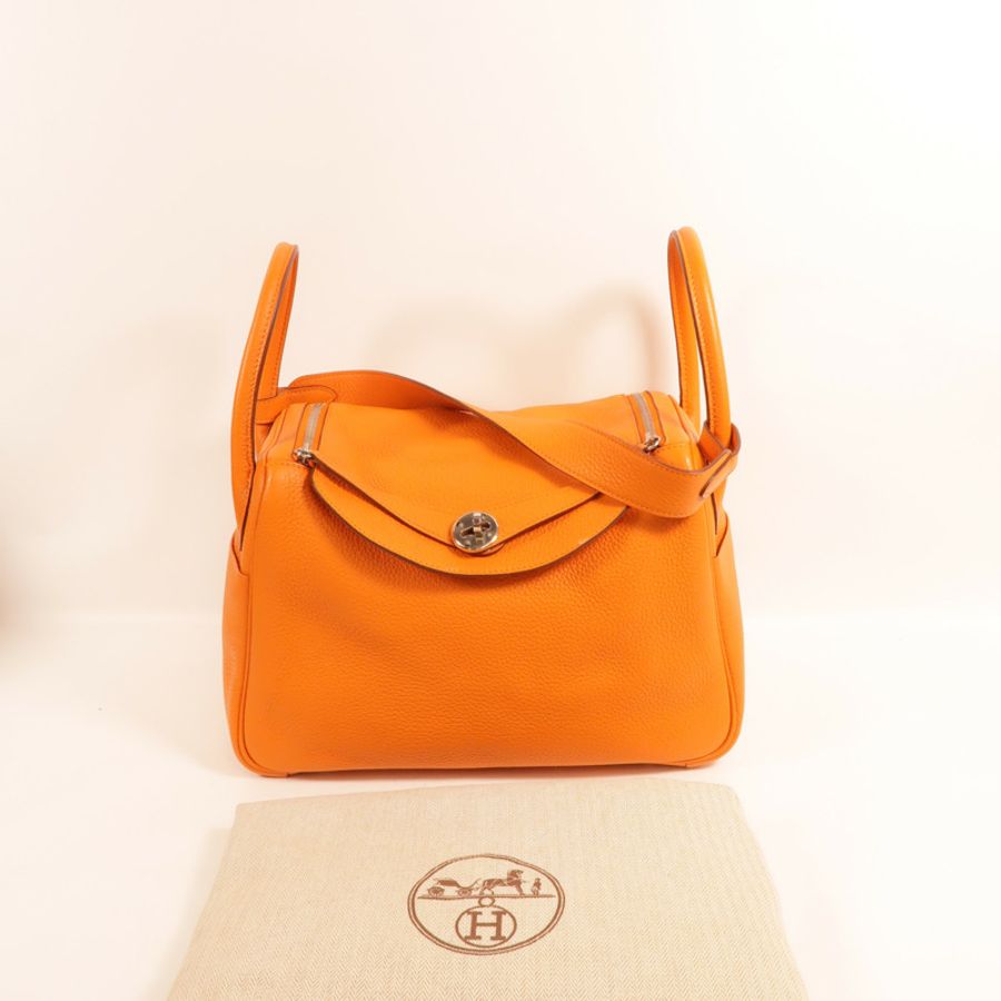 HERMES Clemence皮革Lindy 30手挽肩背兩用袋Orange-9