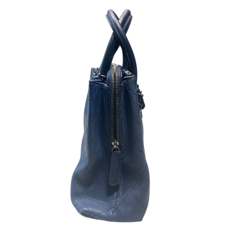 CHANEL 香奈兒 2WAY BAG 深藍色 荔枝皮 銀釦-3