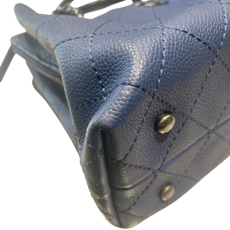 CHANEL 香奈兒 2WAY BAG 深藍色 荔枝皮 銀釦-4